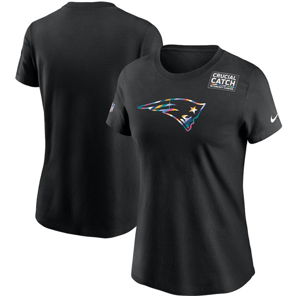 Women's New England Patriots Black NFL 2020 Sideline Crucial Catch Performance T-Shirt(Run Small)